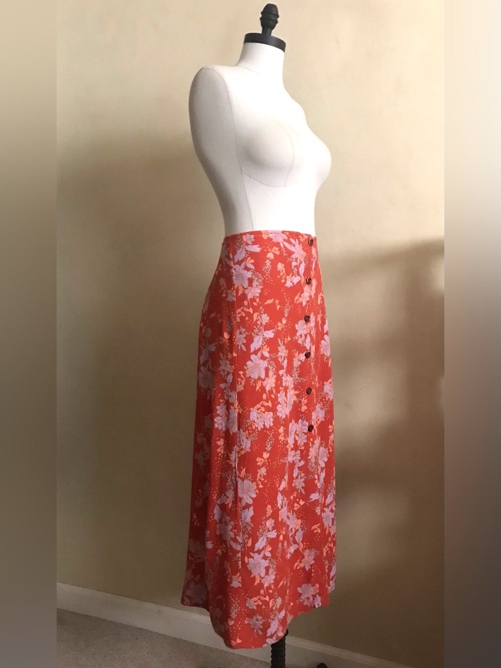 Free People Red Floral Button-Front Maxi Skirt